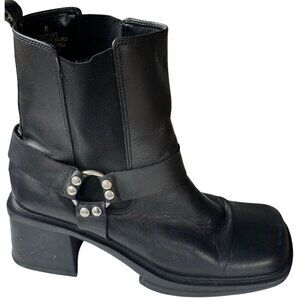 Women's Unlisted Brand Mid Heel Black Leather Upper Boots w/Silver Accent Size 8